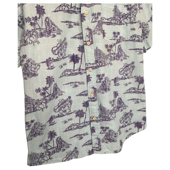 Rustic Blue Top Mens L Hawaiian Tropical Cotton Button Up Short Sleeves Blue - Picture 6 of 11
